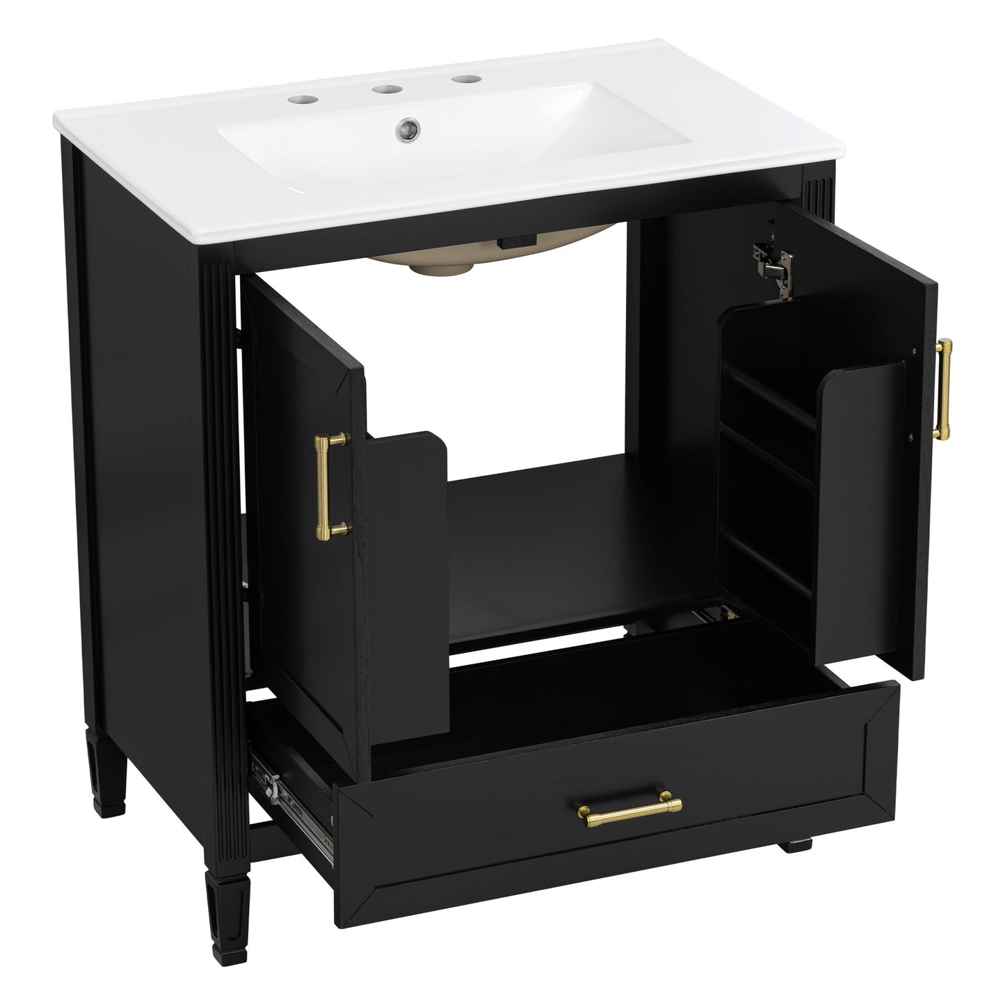 Elegant Fluted Bathroom Vanity With Sink, Soft Close Doors & Drawer
