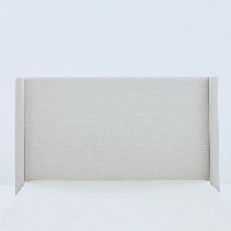 Shelton - Queen Upholstered Wingback Bed With 54" High Headboard - Ivory / Light Gray / Camel Oak