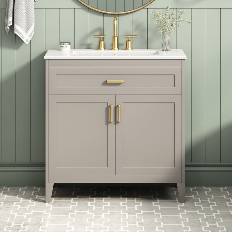 30" Bathroom Vanity With Sink Top, Soft Close Double Doors & Tip Out Drawer, Adjustable Interior Shelf, Door Mounted Organizers - Beige