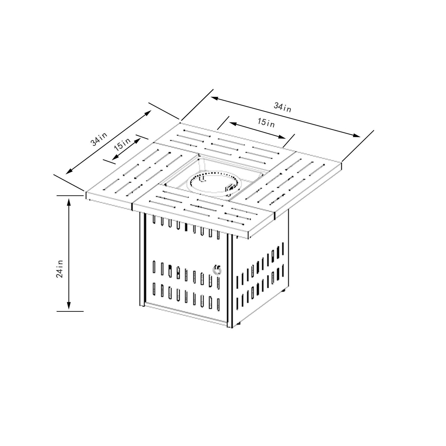 Propane Gas Fire Pit Table, 50000 Btu, Rectangular For Outside - Black