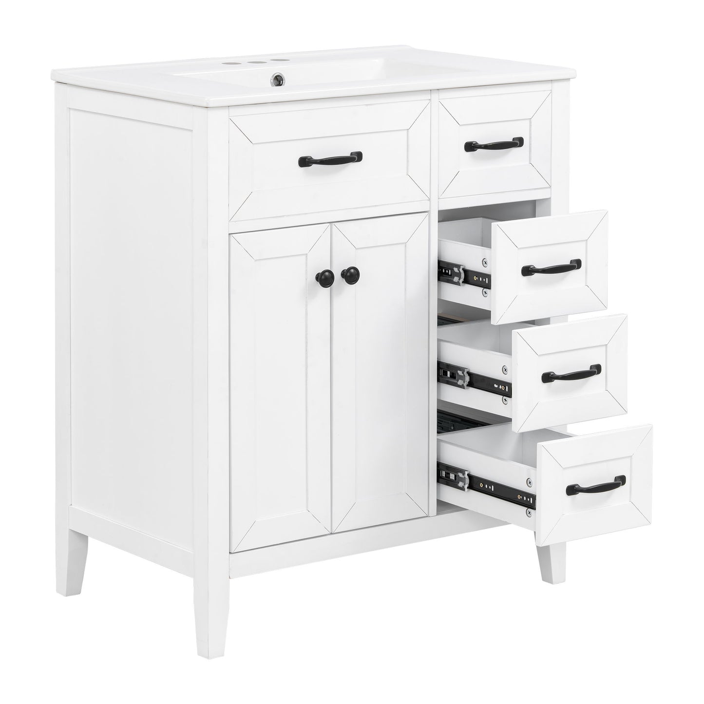 Bathroom Vanity With Sink, Freestanding Design, Soft Close Doors & Drawers - White