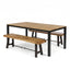 3 Piece Outdoor Dining Set, Rectangular Patio Table & 2 Benches - Black / Teak