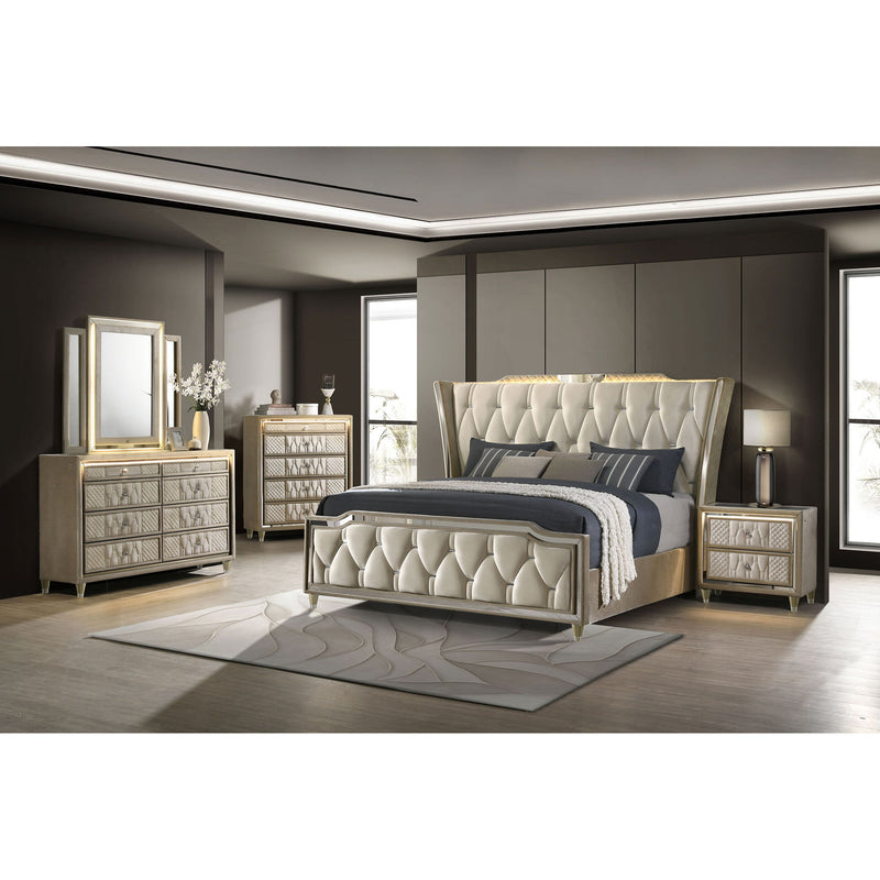 Mika - LED Upholstered Bed With Tufted Wingback Headboard And Ambient Lighting