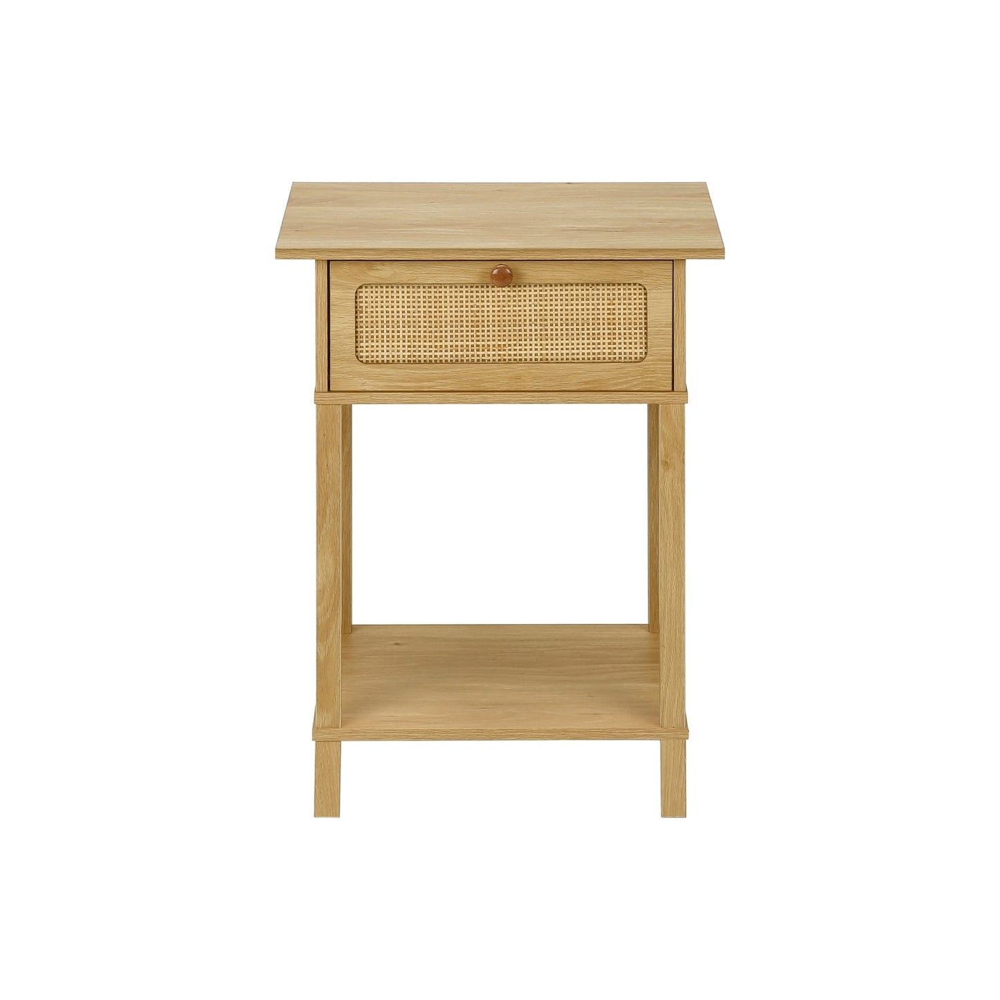 Accent Table With Storage Drawer, 2 Tier Nightstand For Living Room - Natural