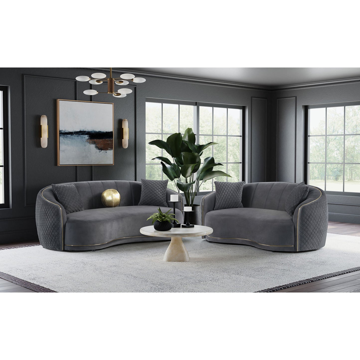 Lorraine - Upholstered Curved Loveseat - Dark Gray