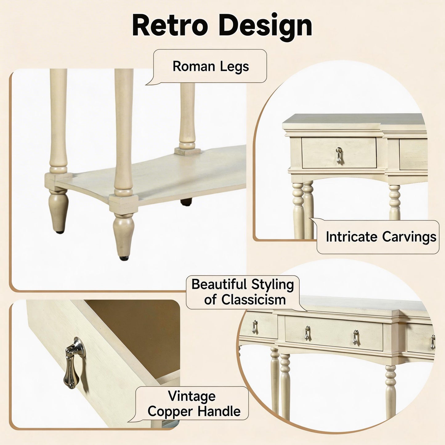 Retro Console Table With 3 Soft Close Drawers