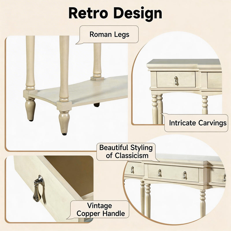 Retro Console Table With 3 Soft Close Drawers