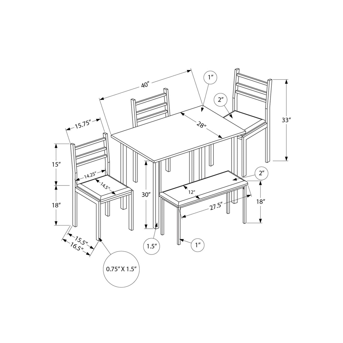 Dining Set, 5 Pieces Set, Rectangular, Small, Contemporary & Modern