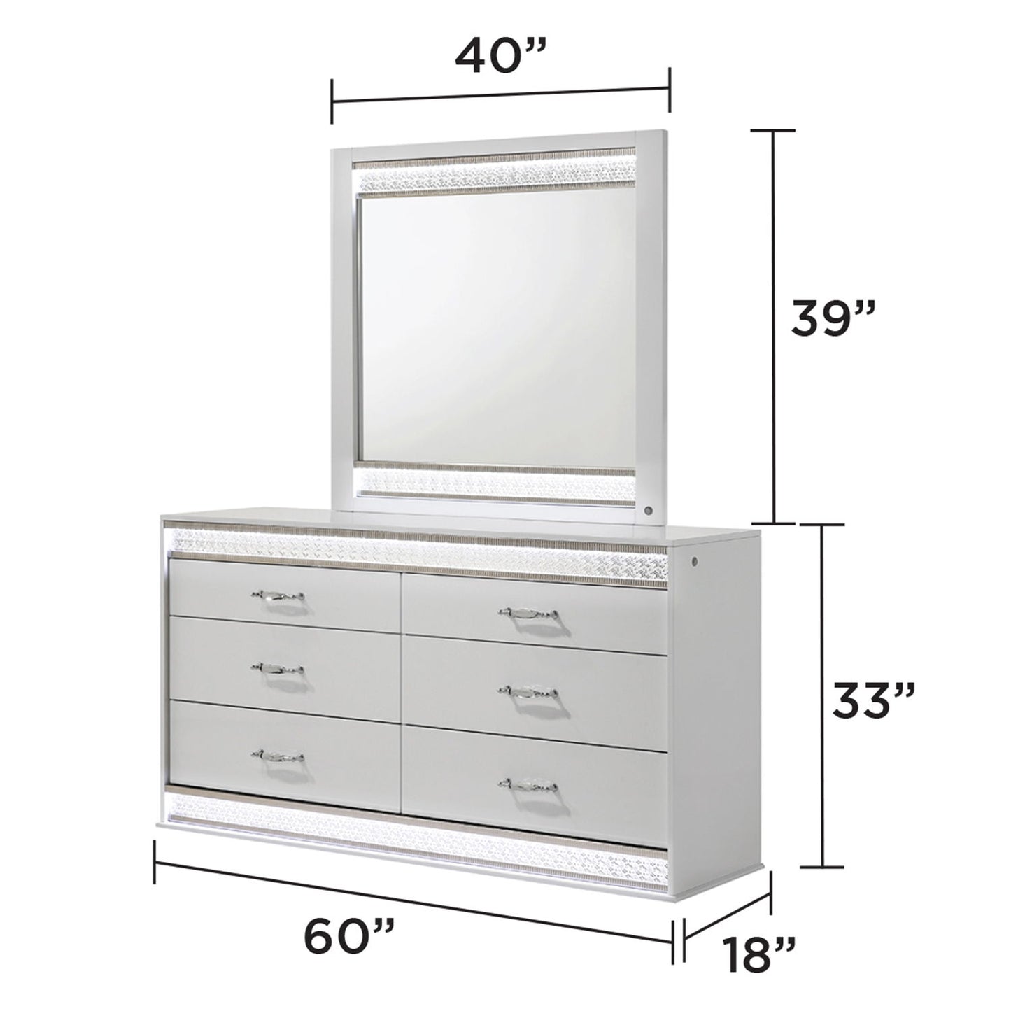 Glam - 6 Drawer Dresser & LED Lighting (Includes Dresser Only) - White
