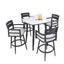 Modern Outdoor Patio Bar Set, Rounded Square Table & Bar Chairs, Non Rust Frame, Tapered Legs, Sunbrella Cushion
