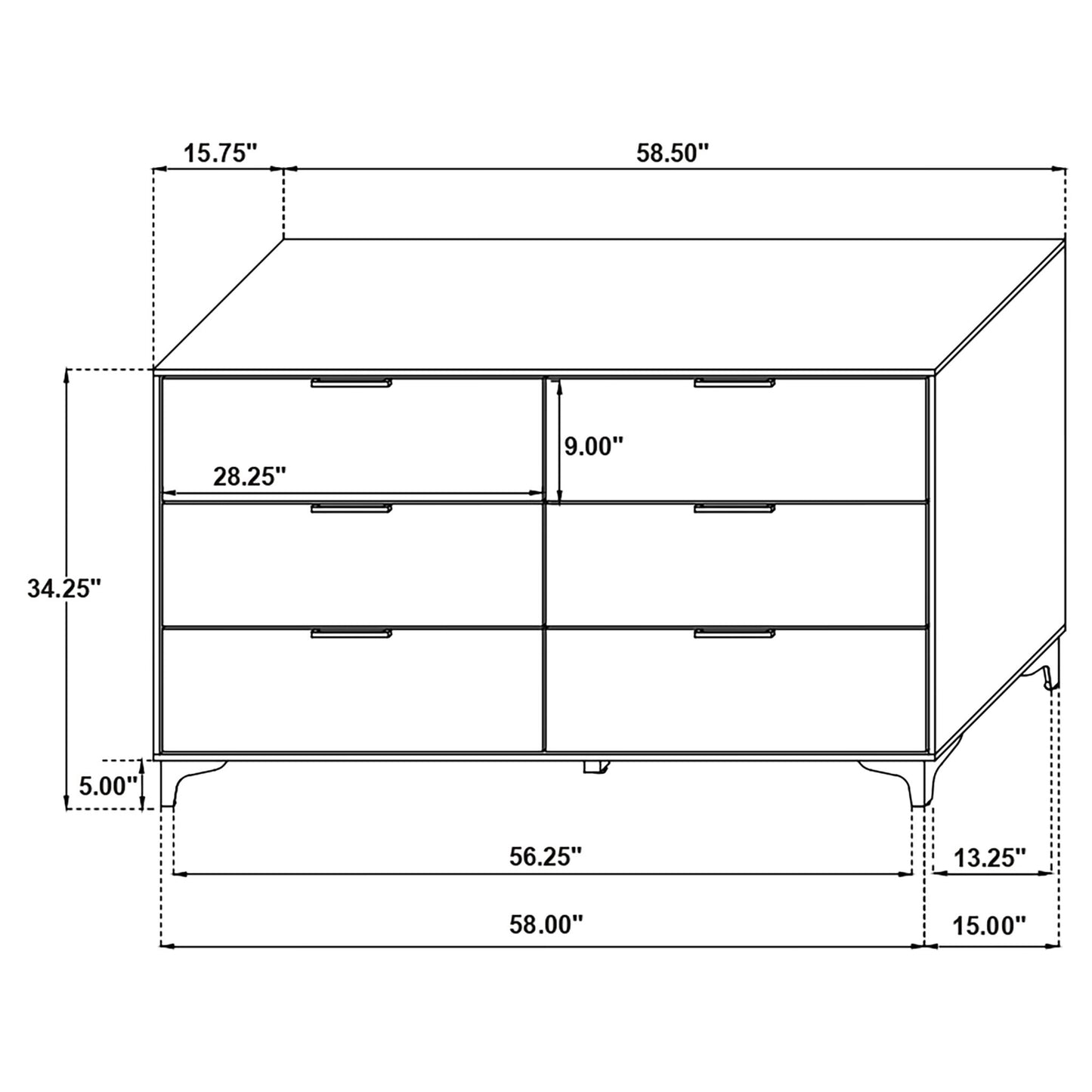 Lexie - 6 Drawer Rectangular Dresser - Black
