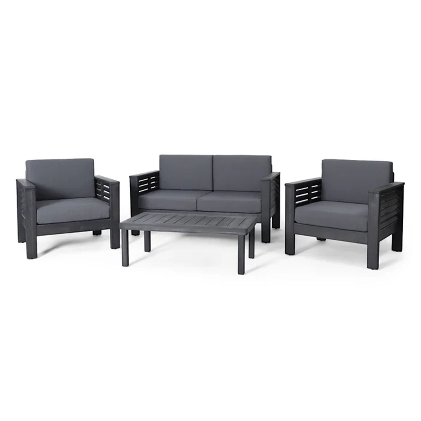 Acacia Wood Loveseat And Coffee Table Set With Cushions