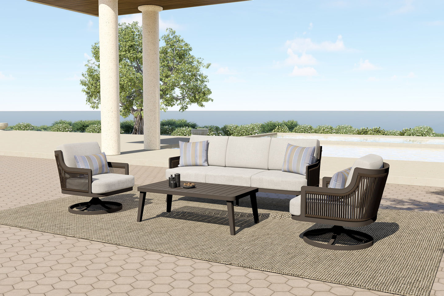 Genova - Patio Sofa With Two Accent Pillows - Gray
