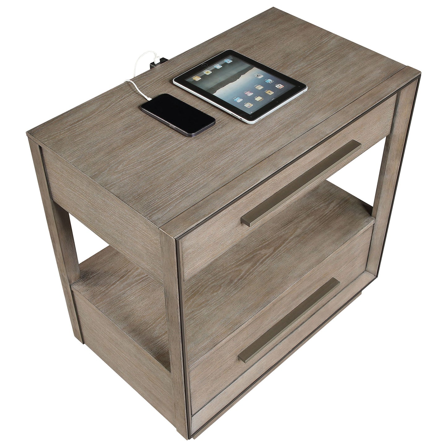 Prescott - 2 Drawers Nightstand With Open Shelf - Taupe