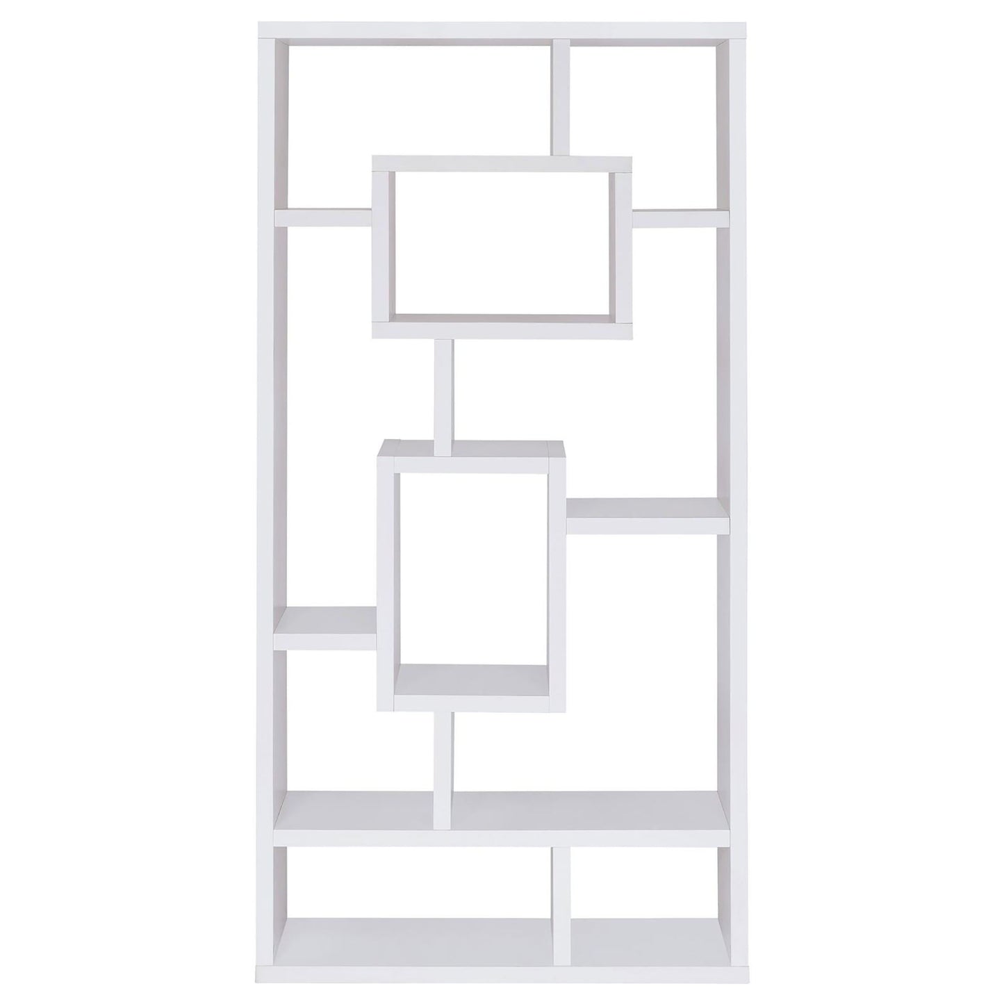 Geometric 10 Shelf Open Back Bookcase With Interlocking Shelves - White