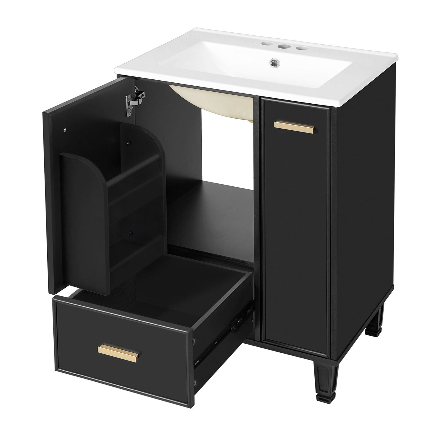 Bathroom Vanity With Sink, Deep Drawer And Pull Out Basket, Rectangular Design - Black