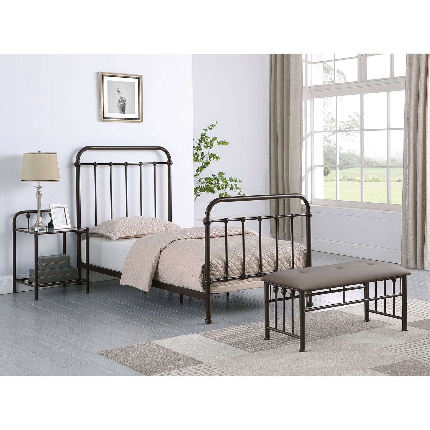 Twin Panel Bed With Ornate Design - Bronze