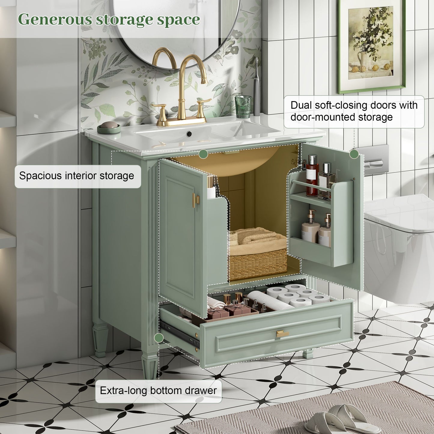 Freestanding Vanity With 1 Drawer & 2 Soft Close Doors With Door Mounted Storage