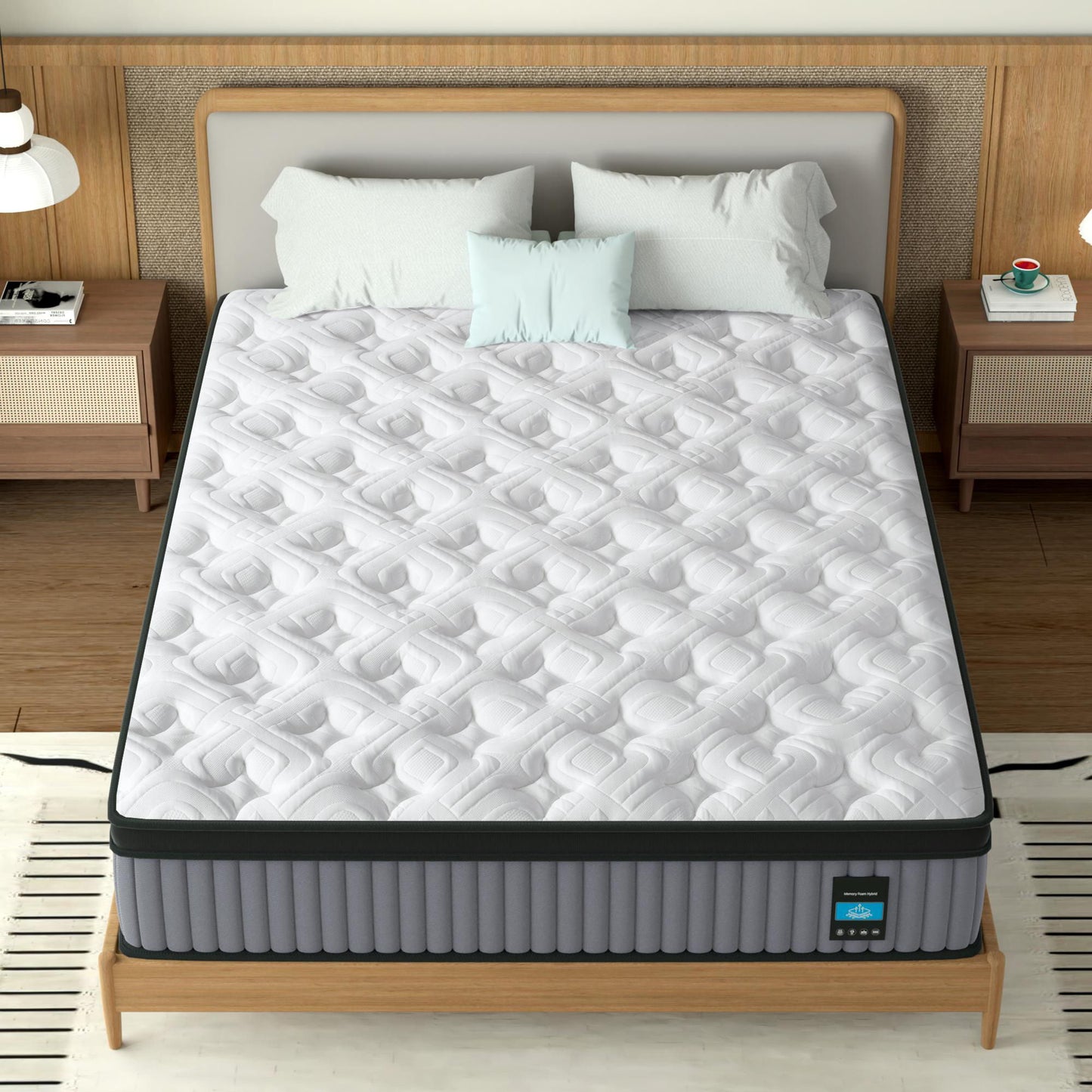 14" Hybrid Mattress, Memory Foam & Pocket Spring Bed, Cooling, Pressure Relief, Back & Hip Support - Gray / White - King