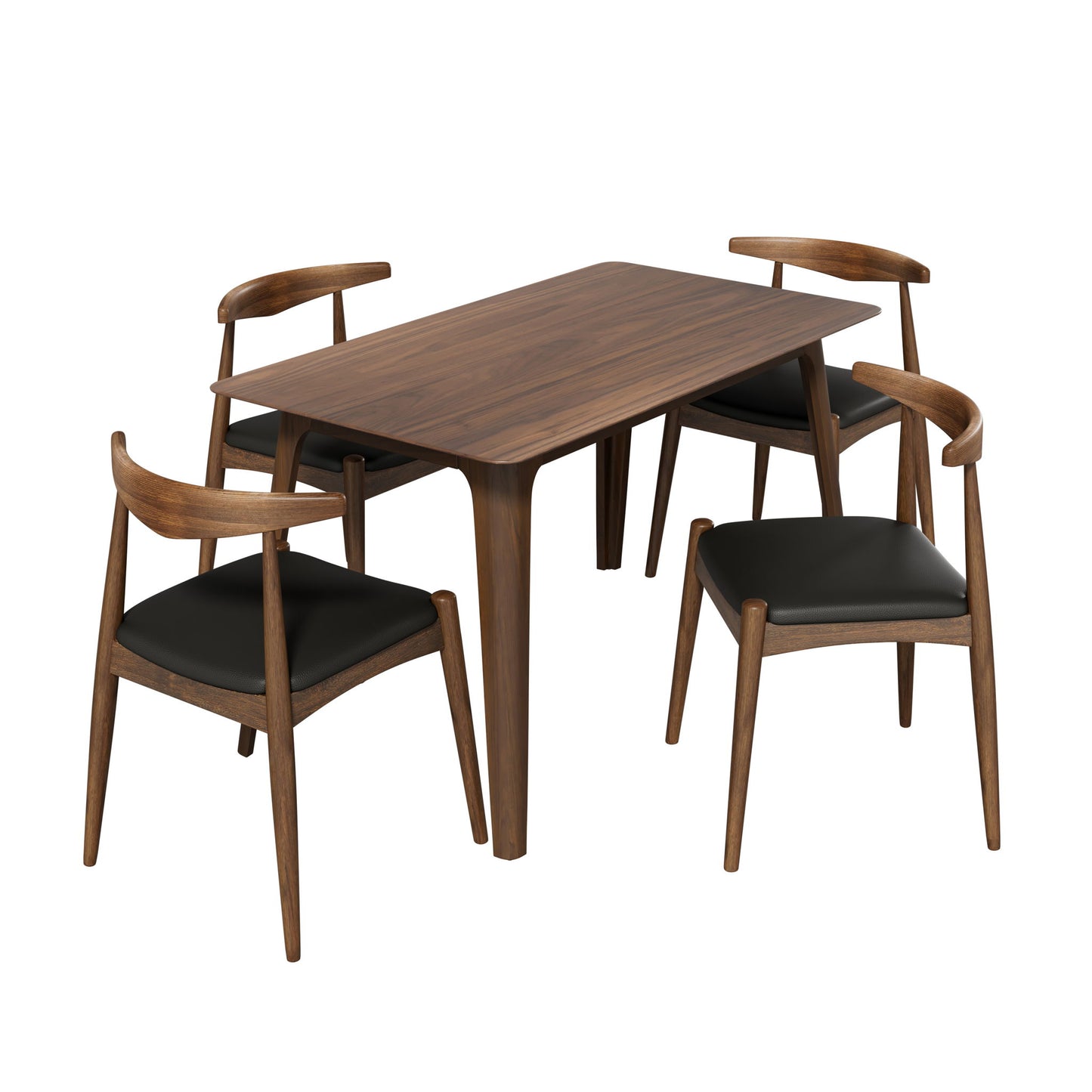 5 Piece Dining Set With 1 Table And 4 Upholstered Chairs - Walnut / Black