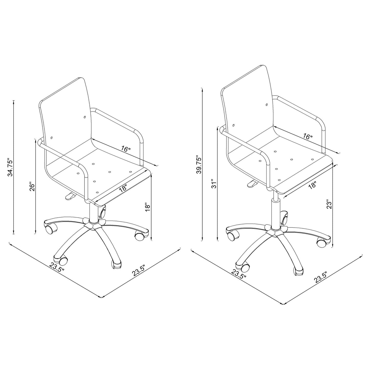 Clear Office Chair With Caster Wheels Futuristic Design, Adjustable Height - Clear