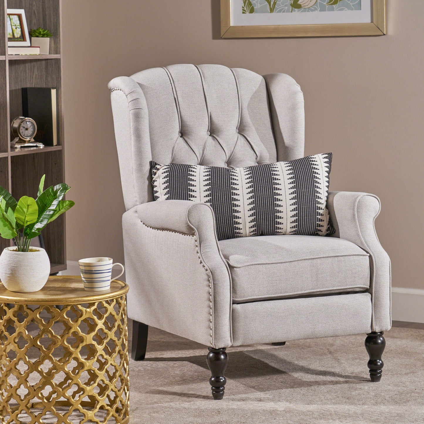 Armchair Recliner With Pushback Mechanism And Wingback Design
