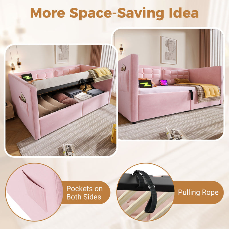 Upholstered Daybed With Hydraulic Storage And USB / Type - C Charging