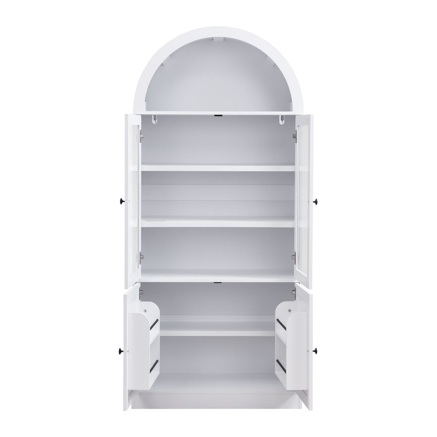Tall Arched Top Storage Cabinet With 5 Tier Shelves, Soft Close Hinges
