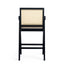 Woven Cane Plastic Backrest Bar Stool Foam Padded Fabric Seat & Durable Rubberwood Frame - Cream Gray