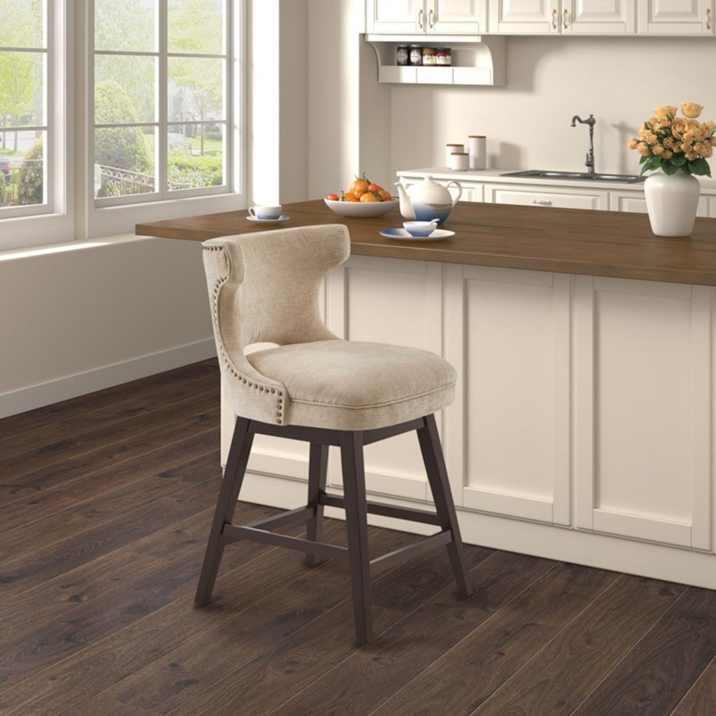 360 Degree Swivel Counter Stool With Silver Detailing