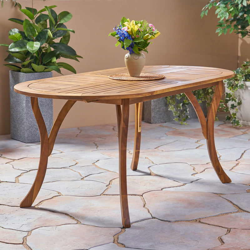Outdoor Table With Smooth Lines, Slat Top - Teak