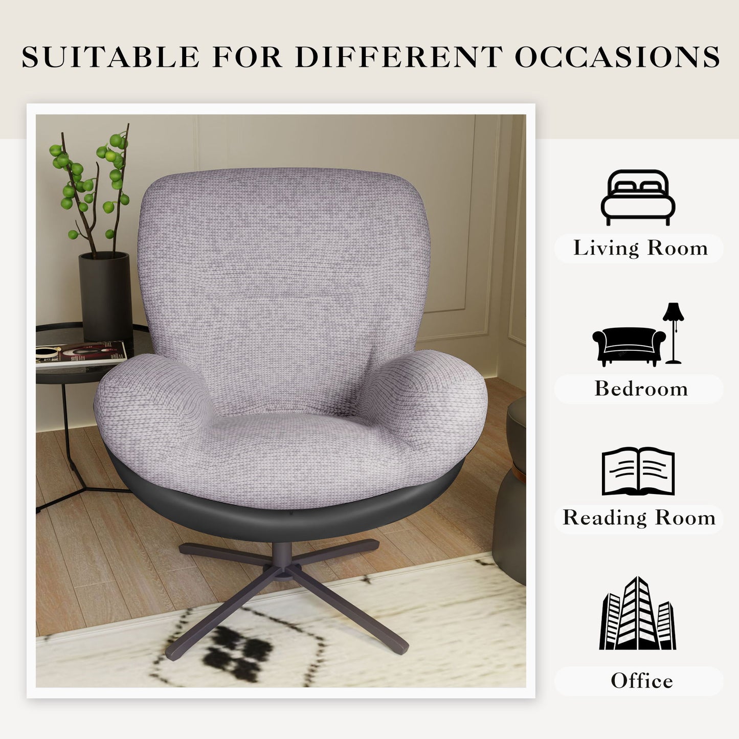 360° Swivel Office Chair, No Wheels