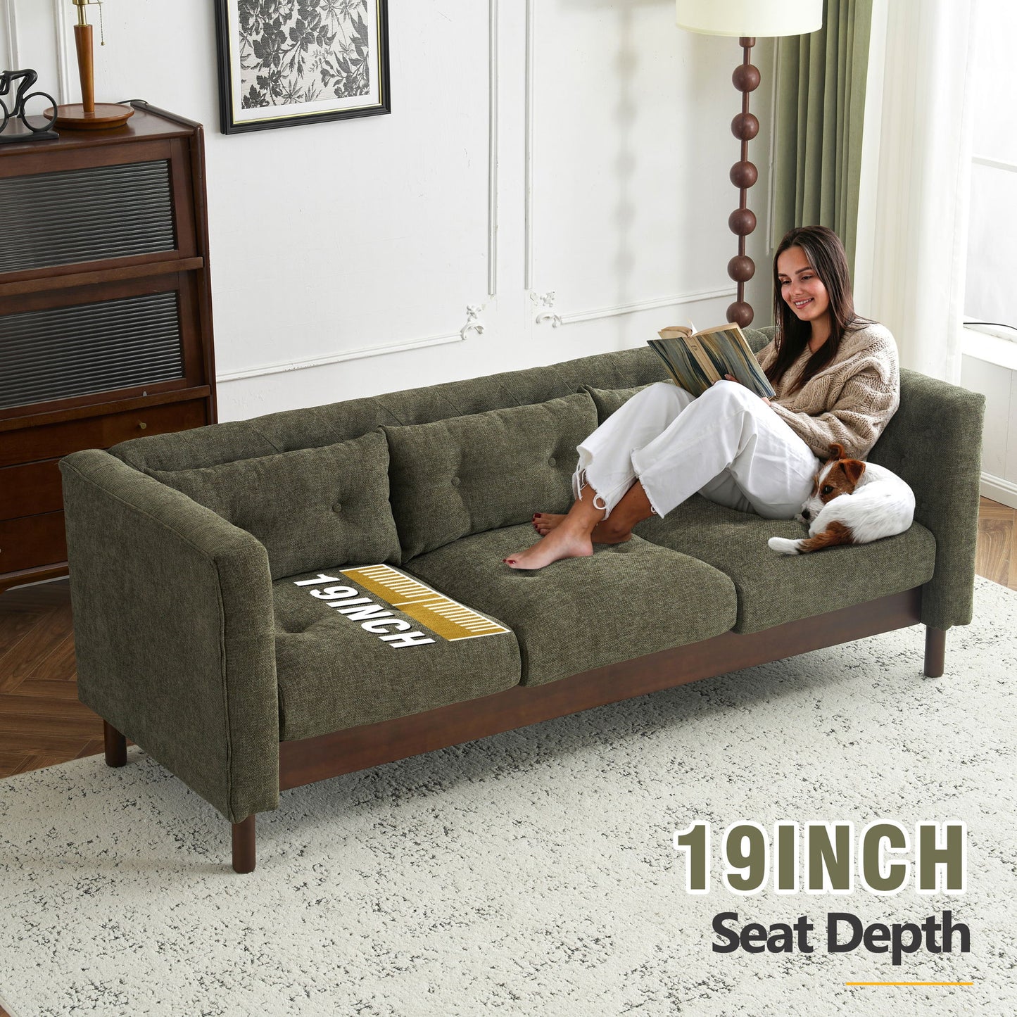 Upholstered Sofa Modern 3 Seater Sofa Couch With Tufted Design For Living Room