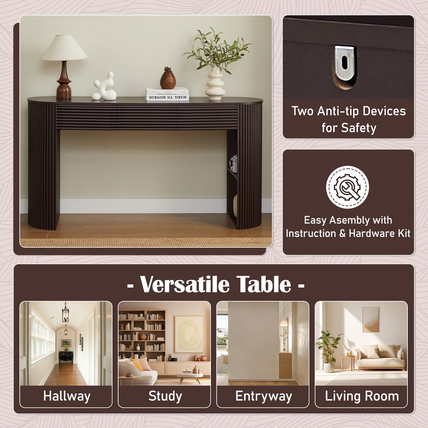 Retro Console Table With Storage, 3 Drawers