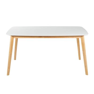 Dining Table With Splayed Rubberwood Legs & Faux Wood Tabletop, - White Oak