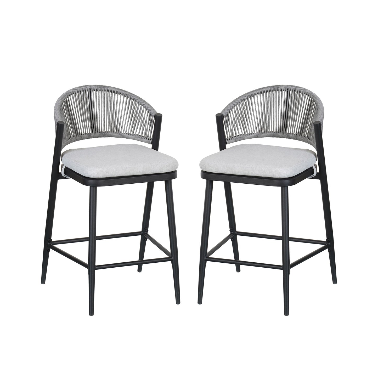 Outdoor 26" Counter Height Metal Frame Counter Stools With Scallop Shaped Backrest & Water Resistant Cushions