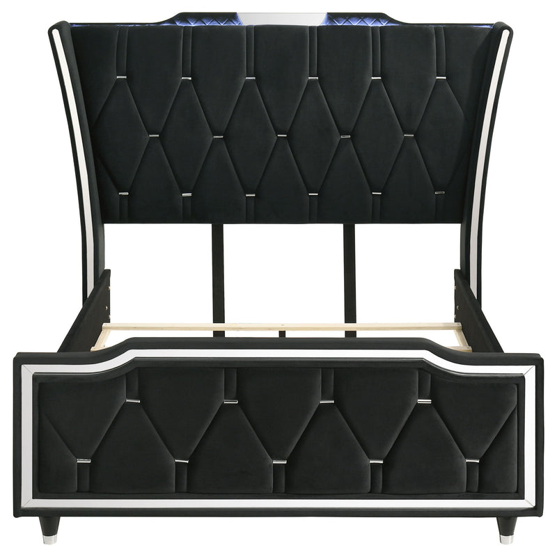 Mika - LED Upholstered Bed With Tufted Wingback Headboard And Ambient Lighting