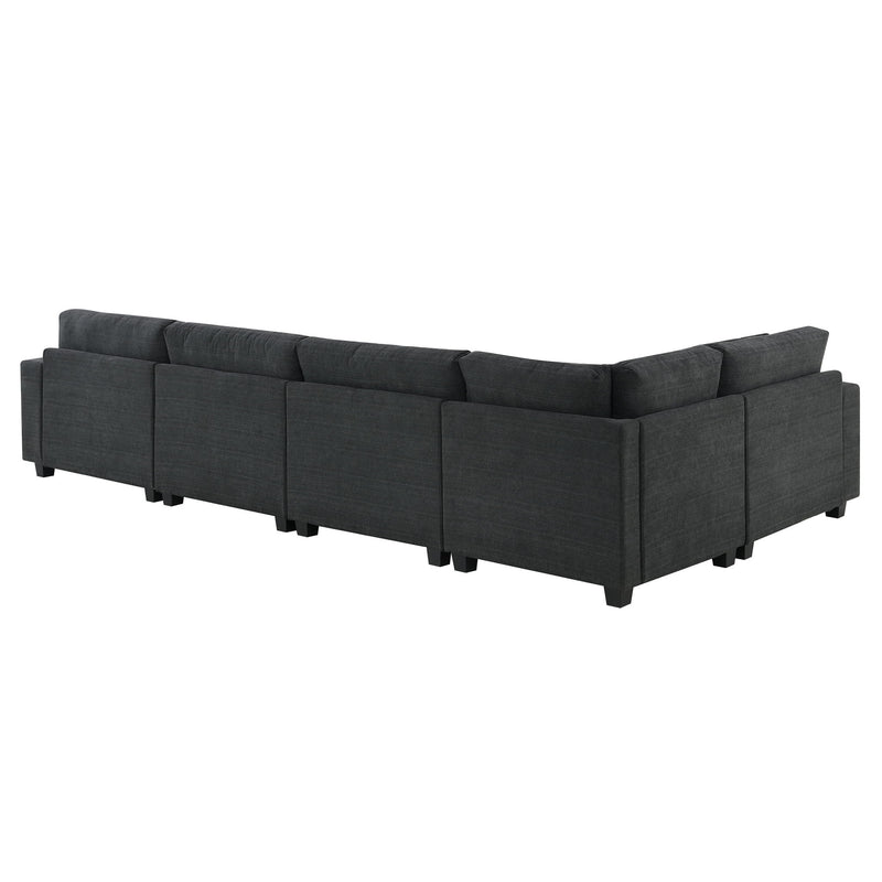 U Shaped Sectional Sofa 6 Seat Couch Set With Oversized Ottoman, Hidden Armrest Storage And Cup Holders USB Charging Ports Wide Seat Sofa