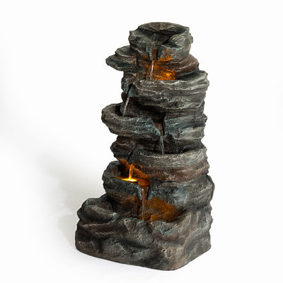 6 Tier Cascading Stone Water Fountain With LED Lights - Gray
