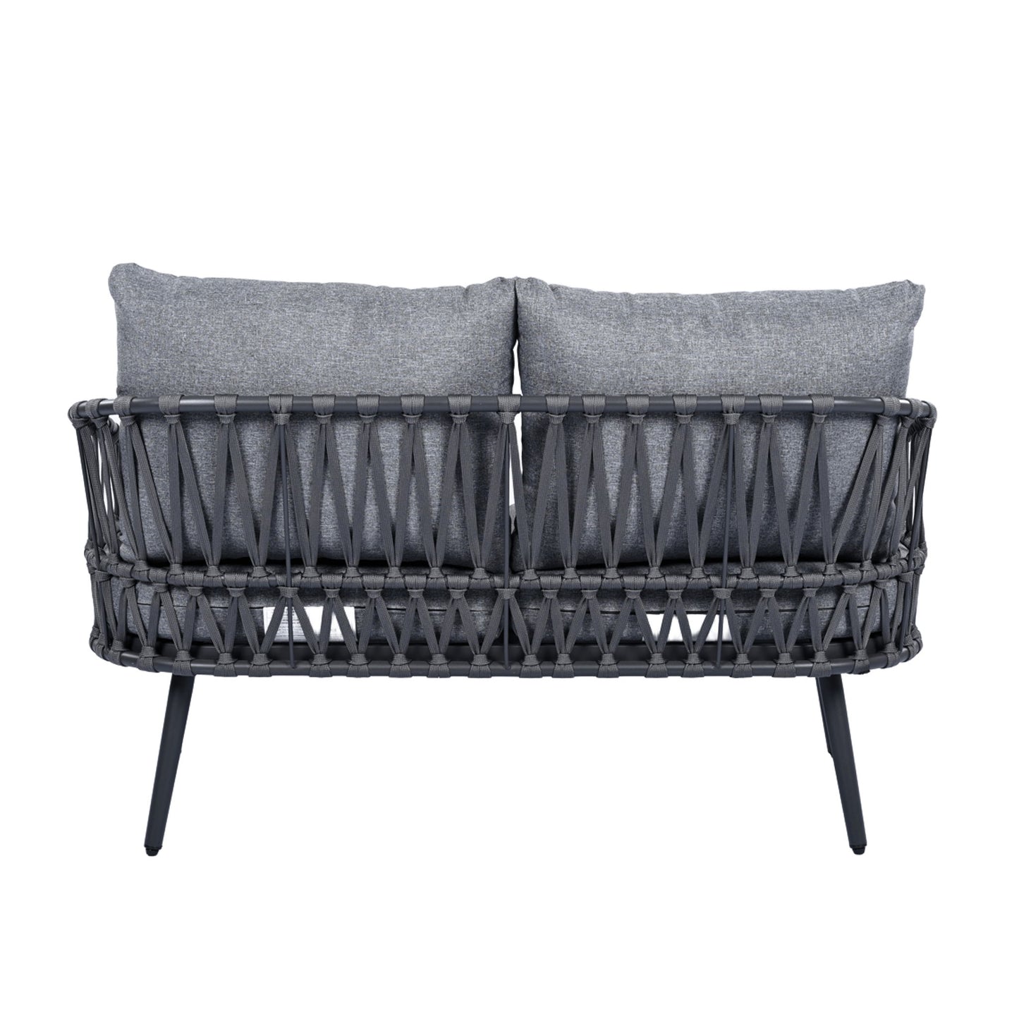 4 Piece Outdoor Patio Furniture Set, Metal Chairs With Woven Rope U Shaped Backrest