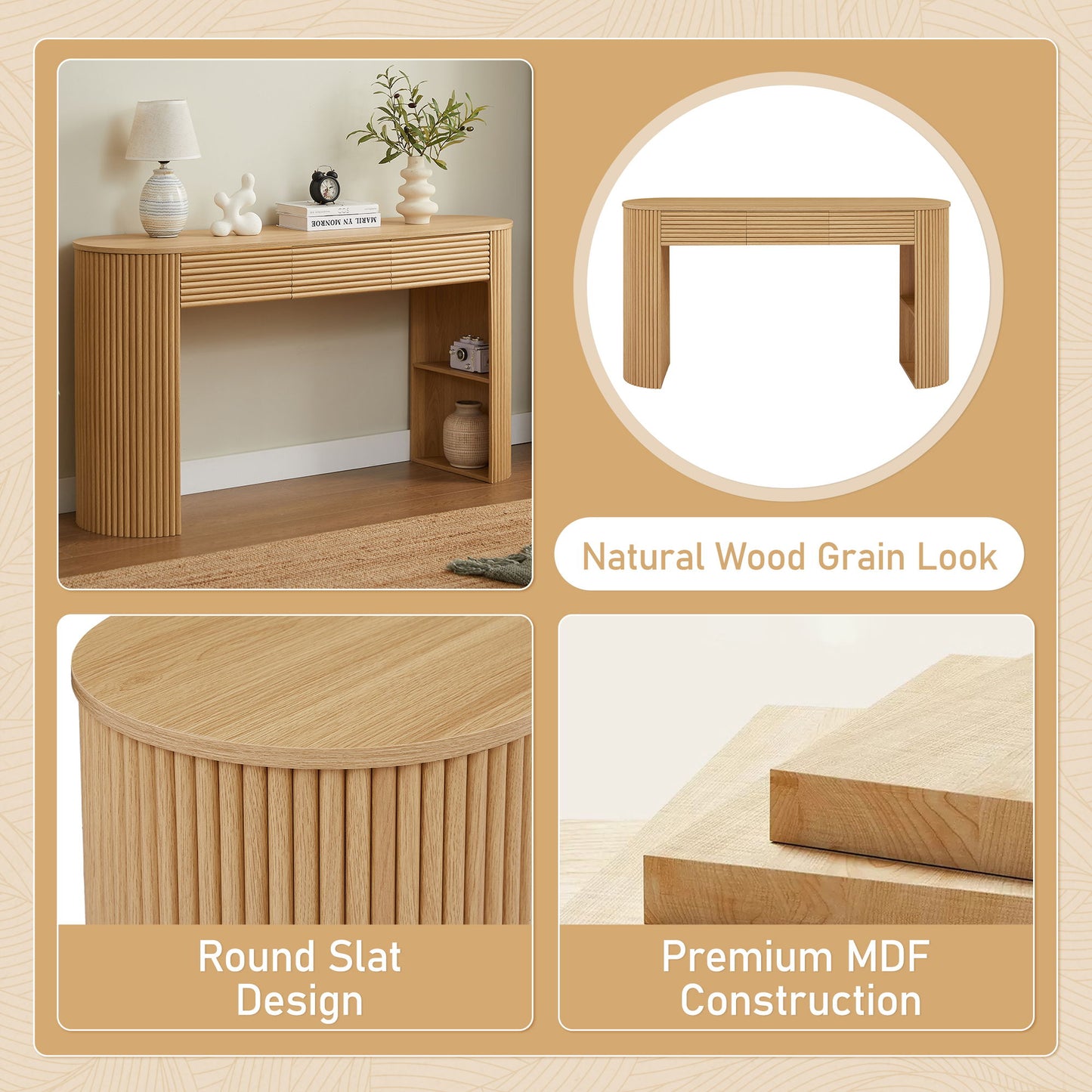Retro Console Table With Storage, 3 Drawers