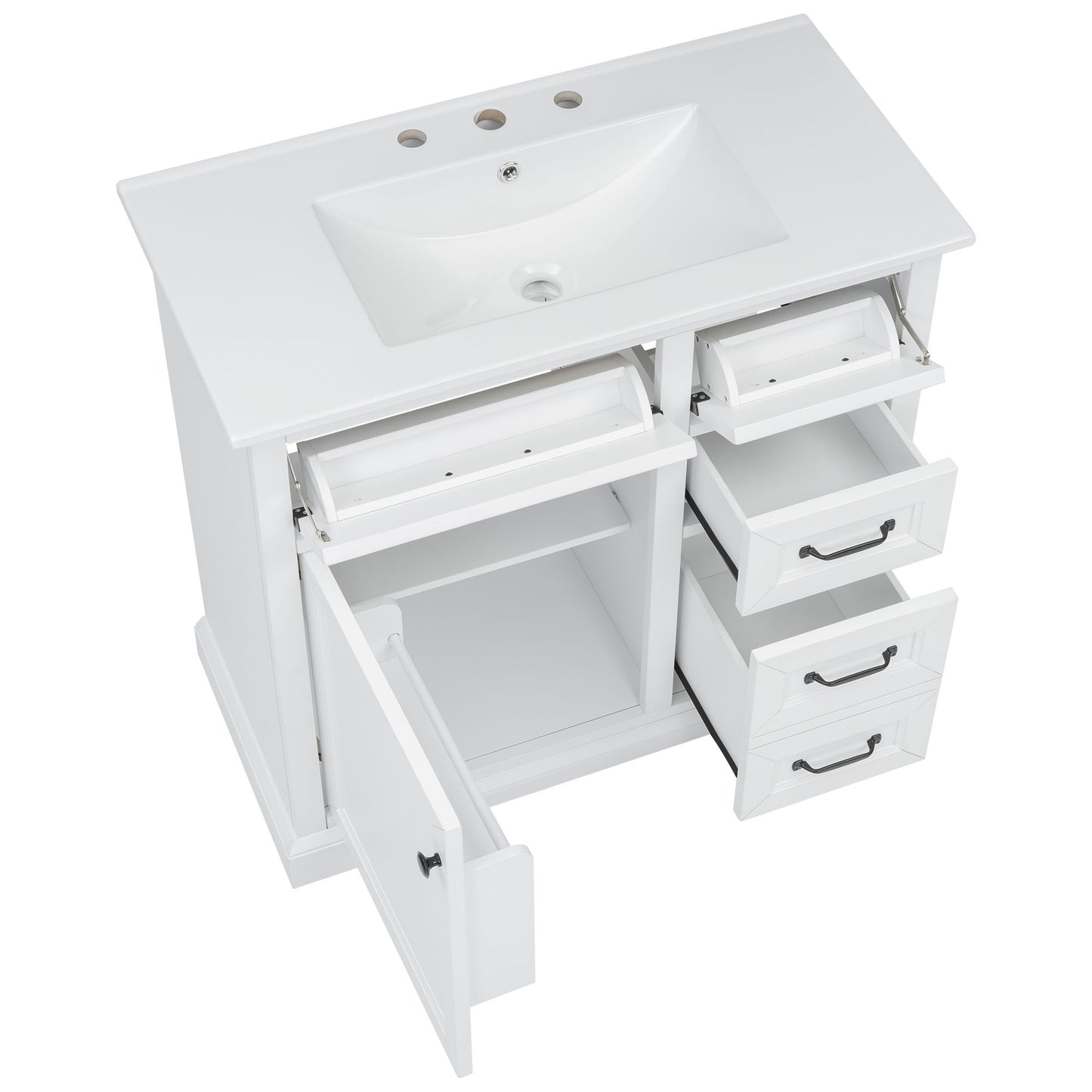 36" Bathroom Vanity With Sink, 2 Tip-Out Drawers, Soft Close Hinges