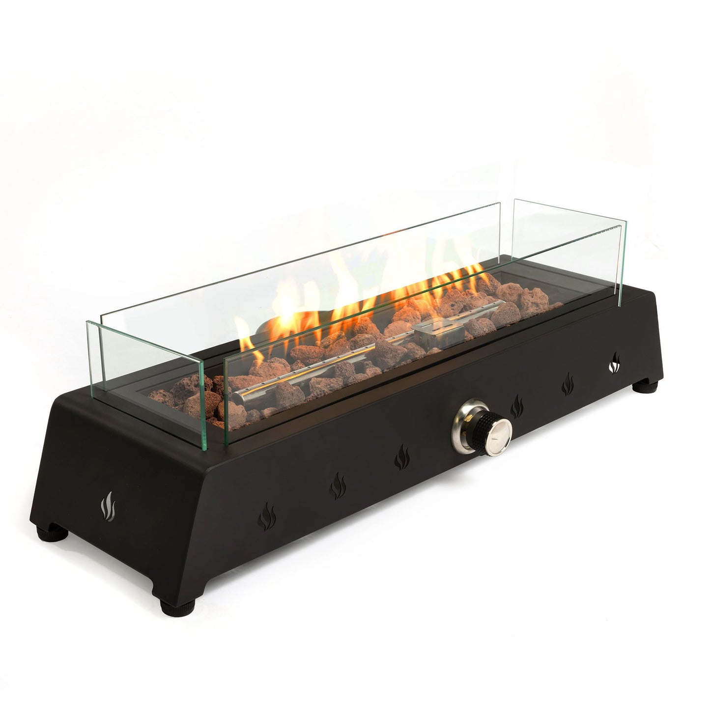 Tabletop, Propane Gas Fire Pit With Quick Connect Joint, Glass Wind Guard And Lava Rock, Outdoor, Portable - Black