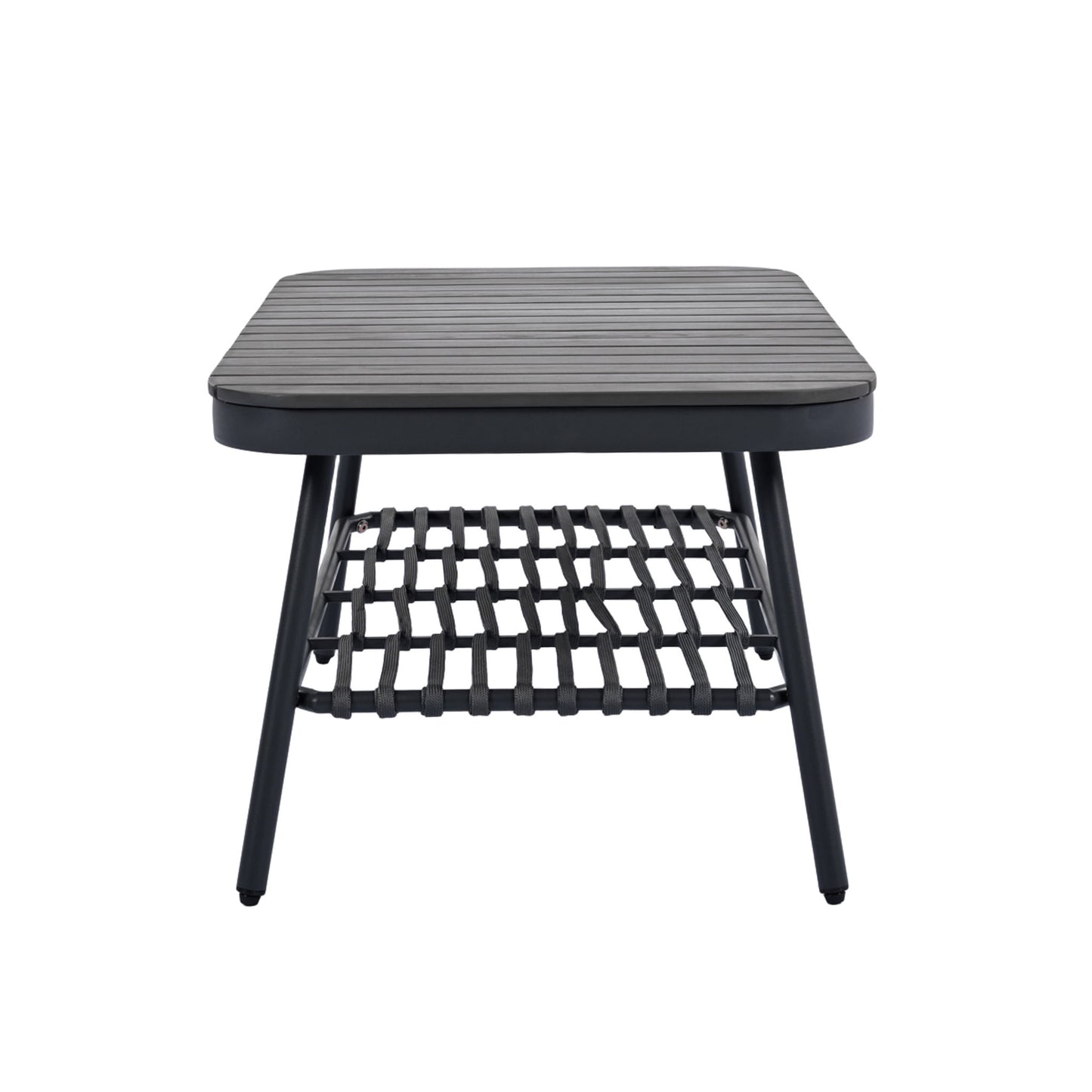 4 Piece Outdoor Patio Furniture Set, Metal Chairs With Woven Rope U Shaped Backrest