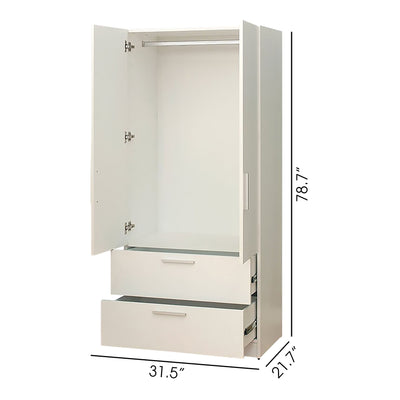Emma - 2 Door Closet With 2 Drawers And Hanging Bars - White