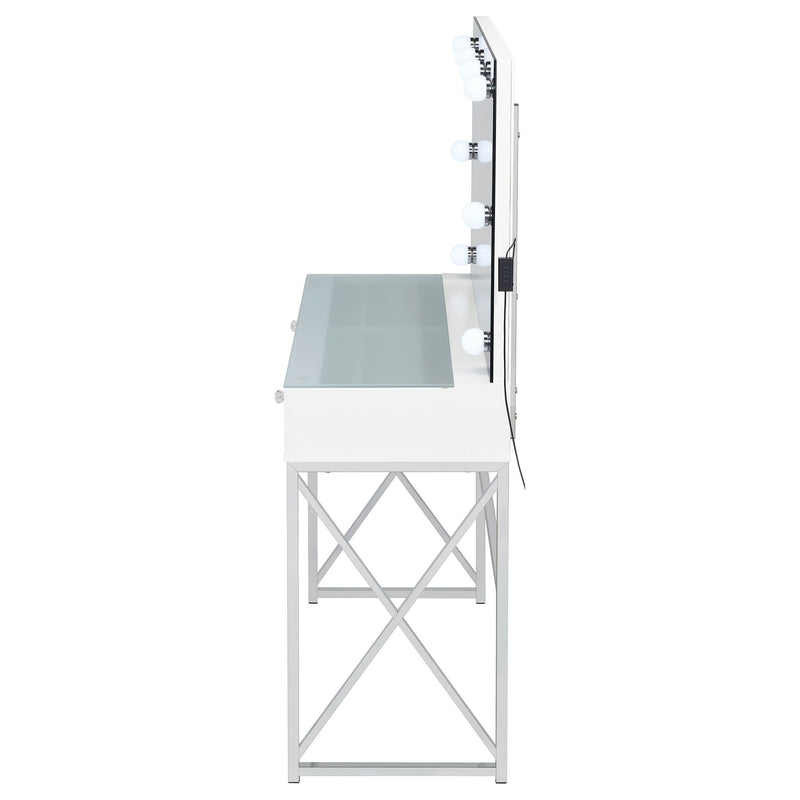 Hamlin - Makeup Vanity Table With Lighted Mirror And Padded Stool - White