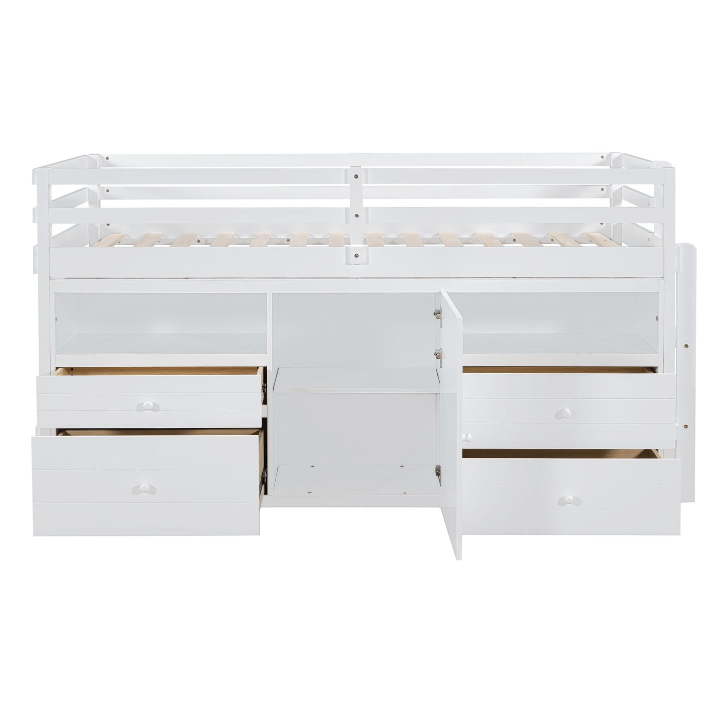 Loft Bed With 4 Drawers, Underneath Cabinet And Shelves