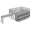Loft Bed With Retractable Writing Desk And 4 Drawers, With Lateral Portable Desk And Shelves