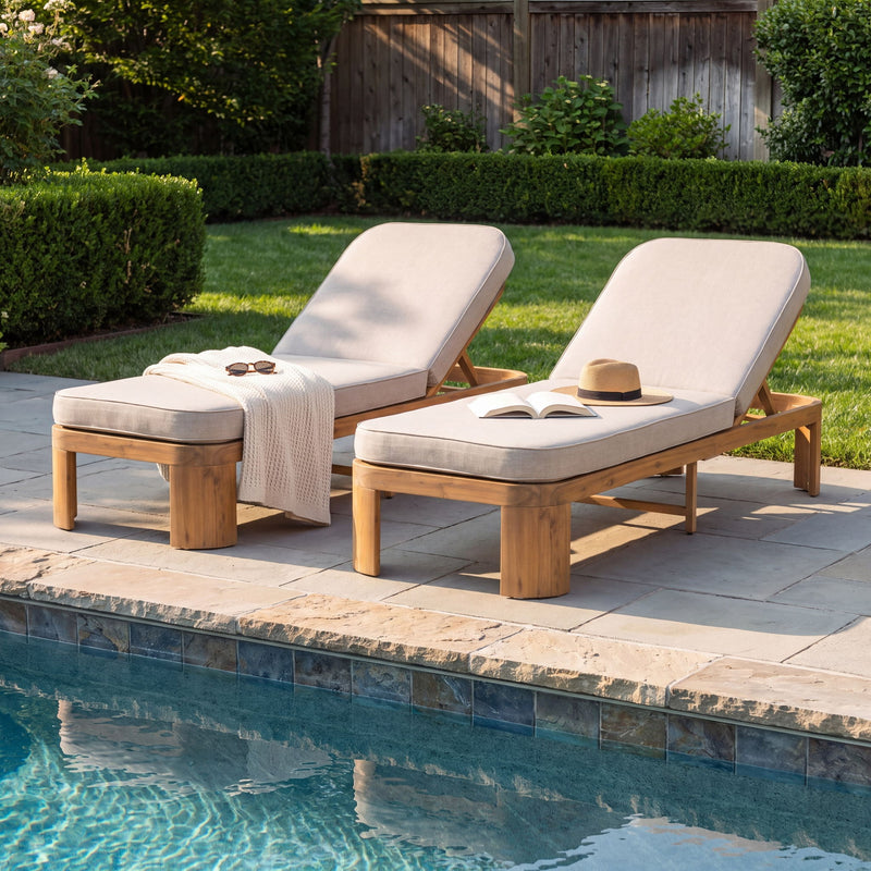 Outdoor Chaise Lounge With Cushion, 5 Position Adjustable Backrest