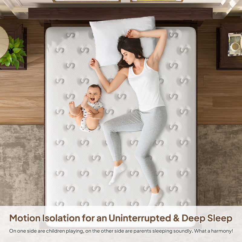 14'' Hybrid Mattress, Memory Foam & Pocket Springs For Pressure Relief